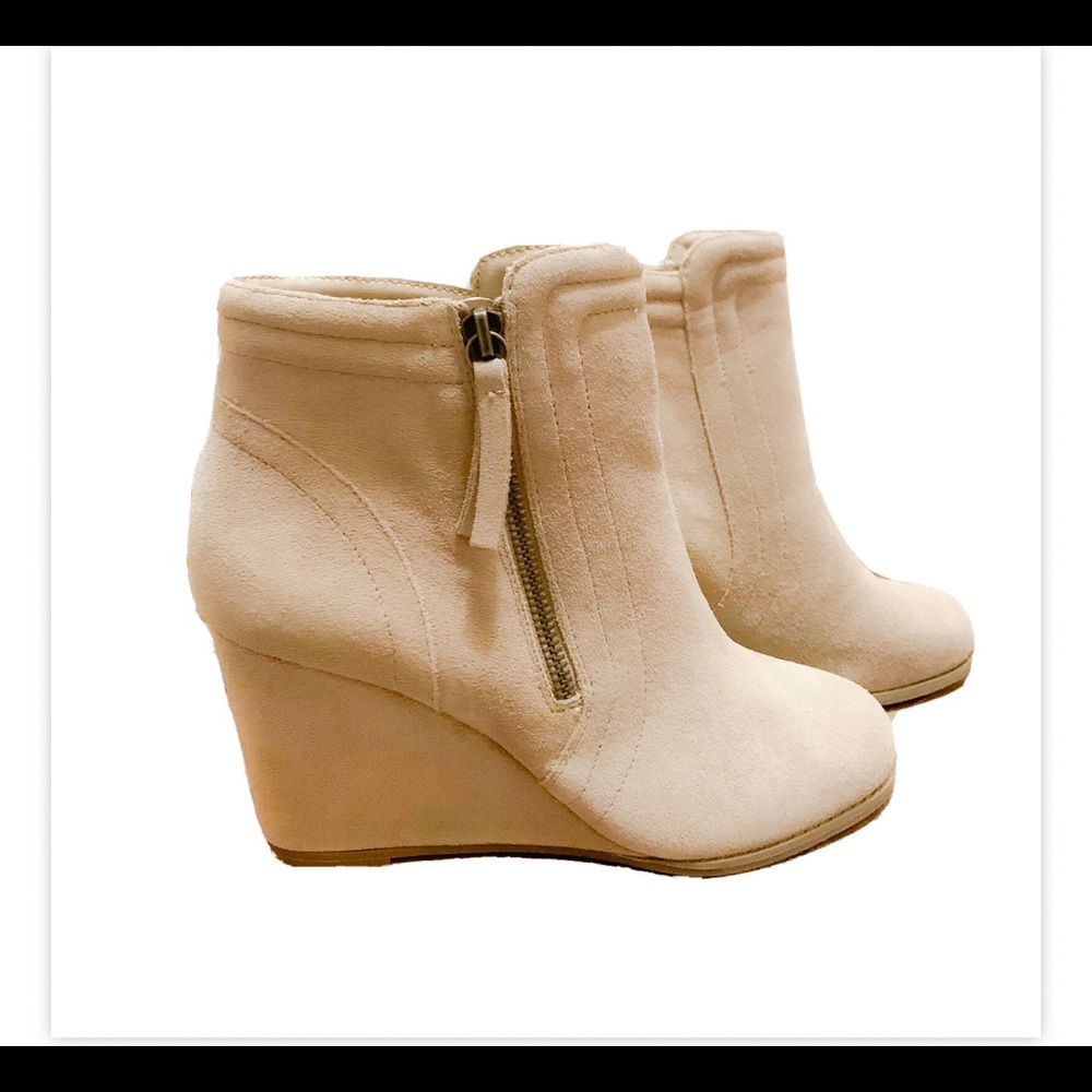 Market & Spruce Leather Suede Wedge Ankle Boots